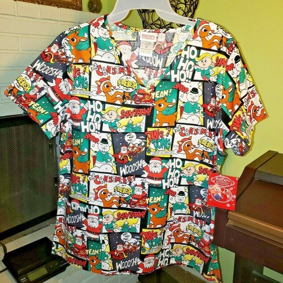 Rudolph the Red Nosed Reindeer Nurses Scrub Top Women’s XX-Large *New W//Tags*